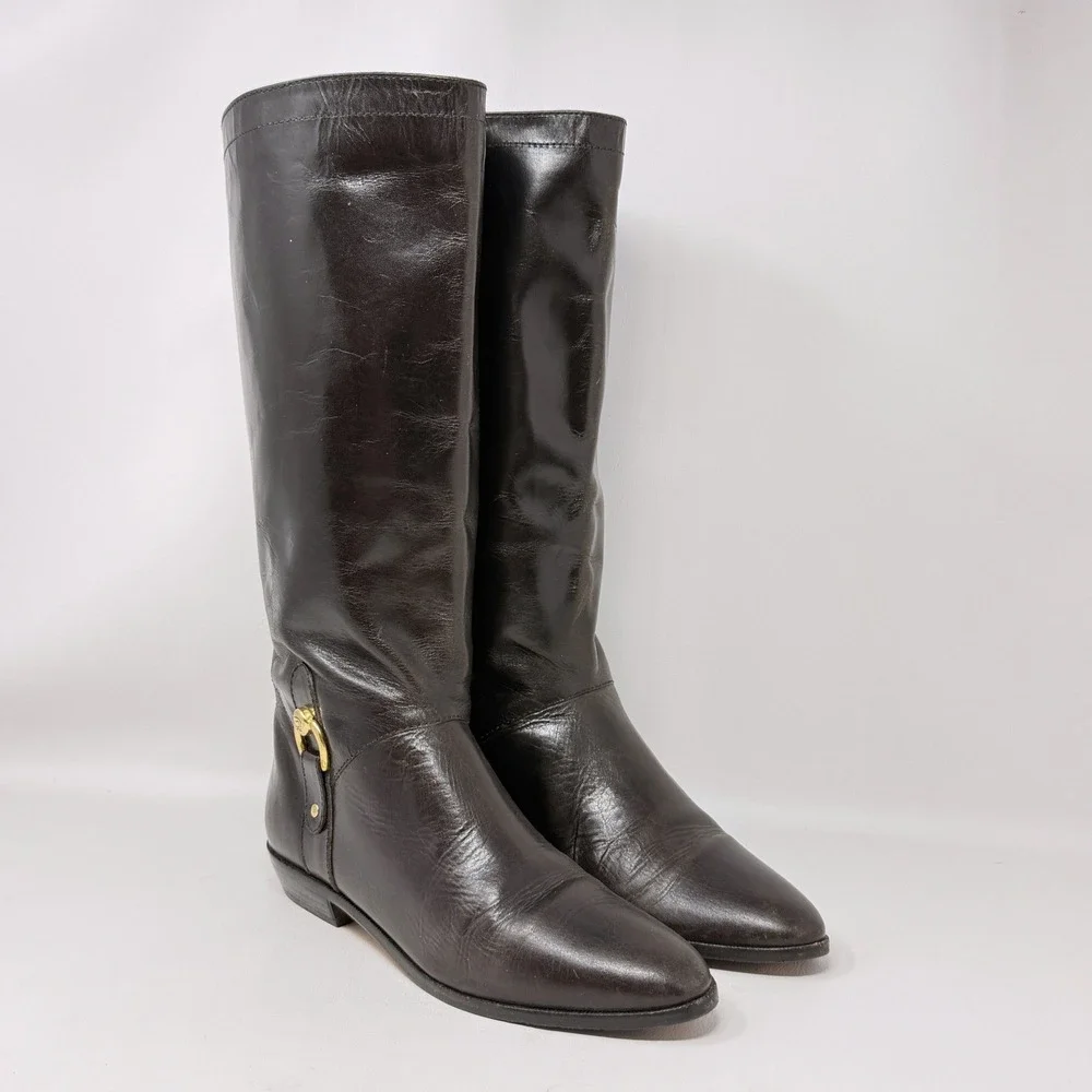 Etienne Aigner Vintage Brown Leather Tall Derby Riding‎ Boots 7M Academia Preppy